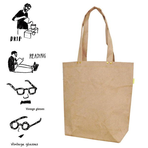 MAKOO マコー 折りたたみ式バッグ Folding type Bag / print 【プリント柄】DRIP、READING、glasses-man、glasses-woman