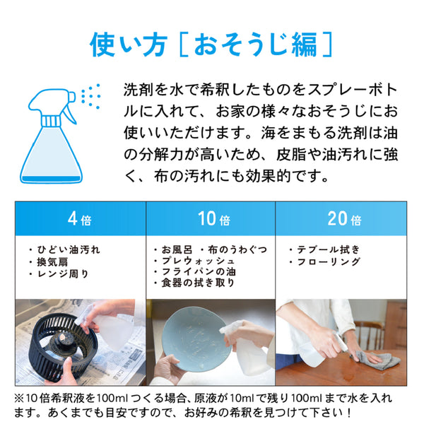 海をまもる洗剤 うみをまもるせんざい 洗濯用 300ml ボトル 1000ml 詰替パウチセット（無香）