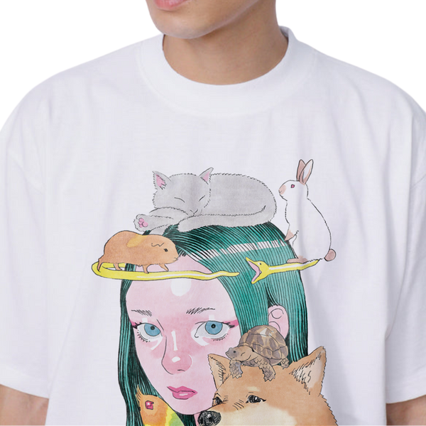 我喜屋位瑳務 がきやいさむ  LOVE WITH ANIMAL チャリティTシャツ フロントアート Tシャツ ホワイト 【限定販売】